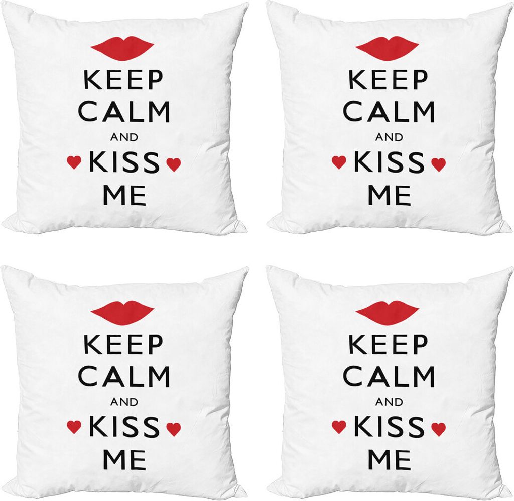 ABAKUHAUS Ruhe bewahren, ruhig bleiben Kissenbezug Set (4 Stück), Kiss Me Red Hearts, Moderner Doppelseitiger Digitaldruck, 50 cm x 50 cm, Schwarz...