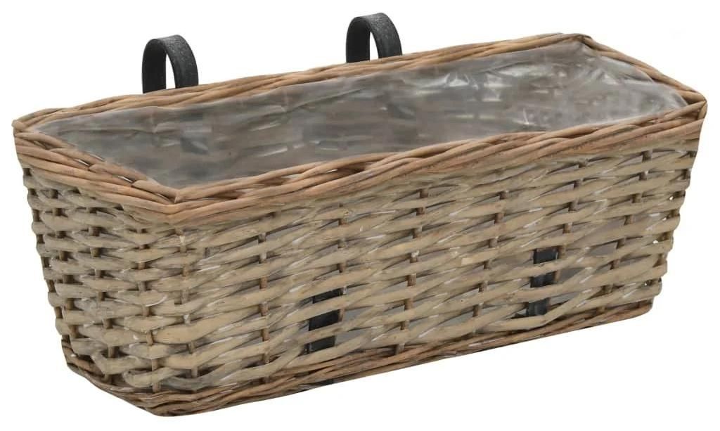 Set mit 2 Balkonkästen - Hängende Blumenkästen 40 cm - Geflochtenes Polyrattan mit PE-Einsatz - Für Blumen und Kräuter - Dunkelkhaki
