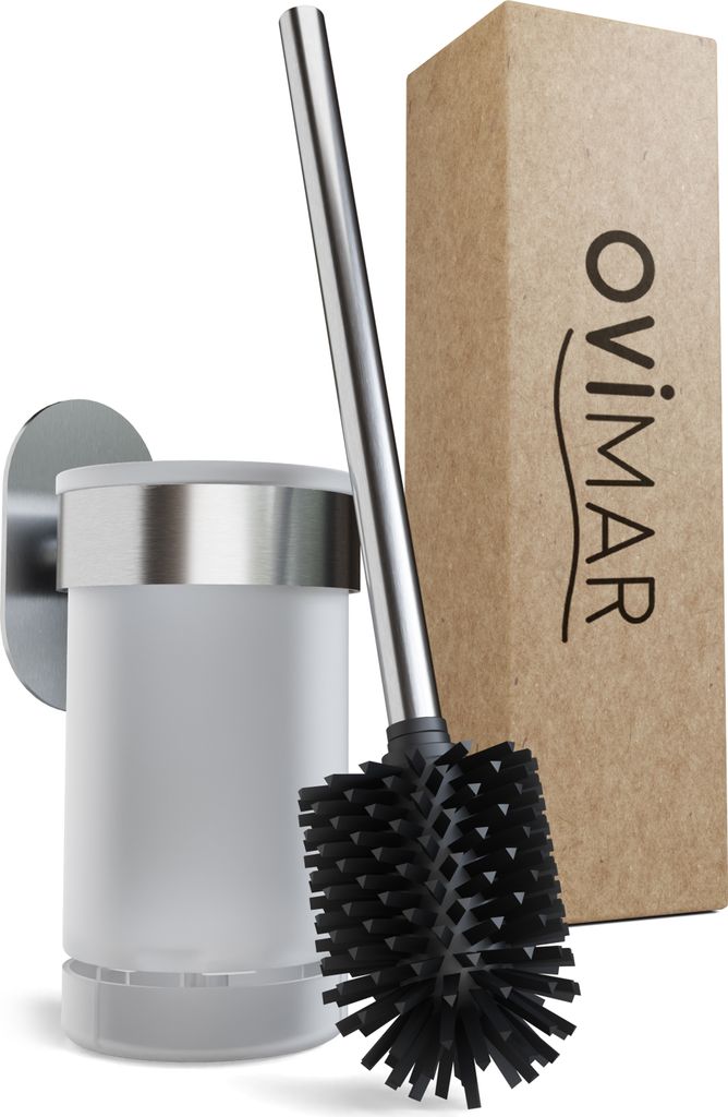 ovimar Toilettenbürste Tranerodde | silber | Wandhalterung ohne Bohren | Silikon Klobürste | WC Bürste mit Belüftungsfunktion | zum Kleben | au...
