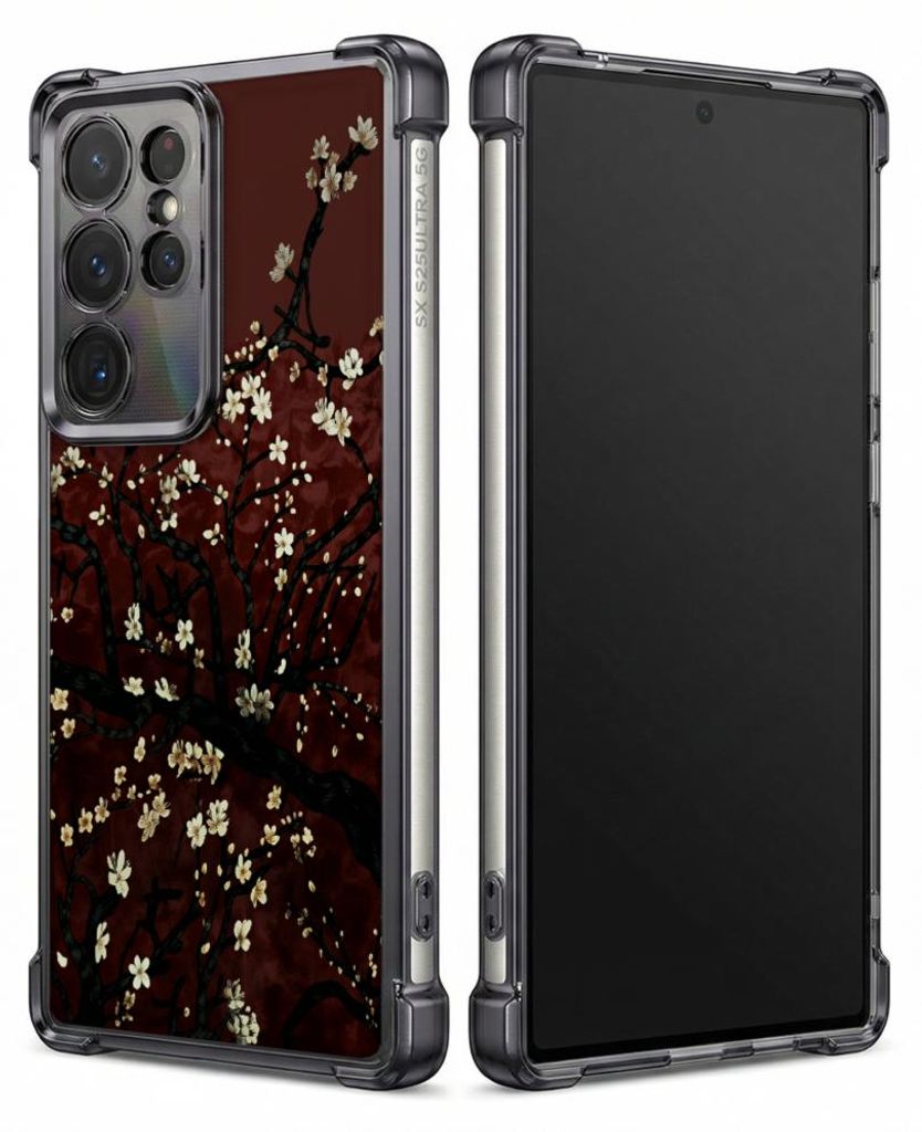 Personalisierte Hülle mit Bild für Samsung Galaxy S25+ Elektroplattiert TPU Stoßdämpfer Handyhülle mit Kirschblütenzweigmuster