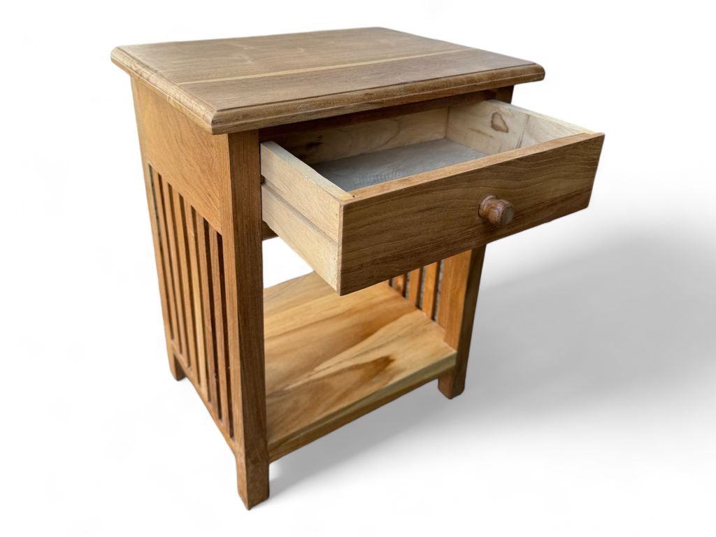 Holz Nachtkommode – Nachttisch Nachtschrank – Vintage-Look aus massiven Teakholz