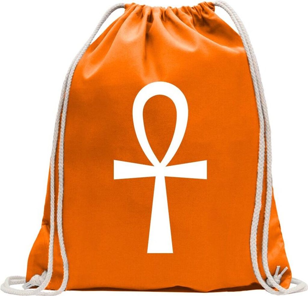 Kiwistar - Turnbeutel - mandarin - Ankh Kreuz - Fun Rucksack Sport Beutel Gymsack Baumwolle mit Ziehgurt
