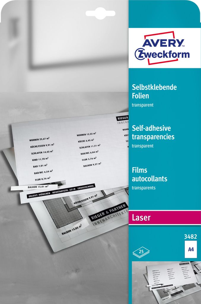 Avery Zweckform 3482 Transparente, selbstklebende Folien, Produktbild 