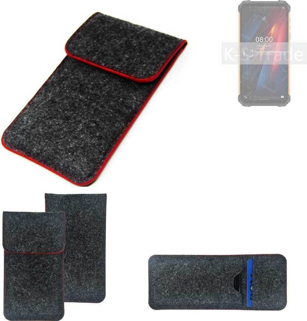 K-S-Trade Handy Schutz Hülle kompatibel mit Ulefone Armor 8 Schutzhülle Handyhülle Filztasche Pouch Tasche Case Sleeve Filzhülle dunkelgrau roter