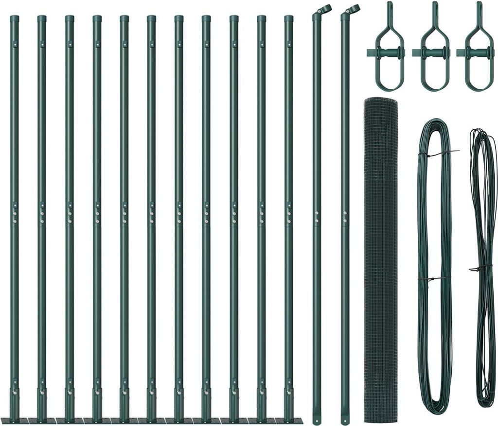 Stahl-Zaunpfosten-Set Set aus 2 Grün Pulverbeschichteter Stahl, Drahtzäune DesignMöbel Neu