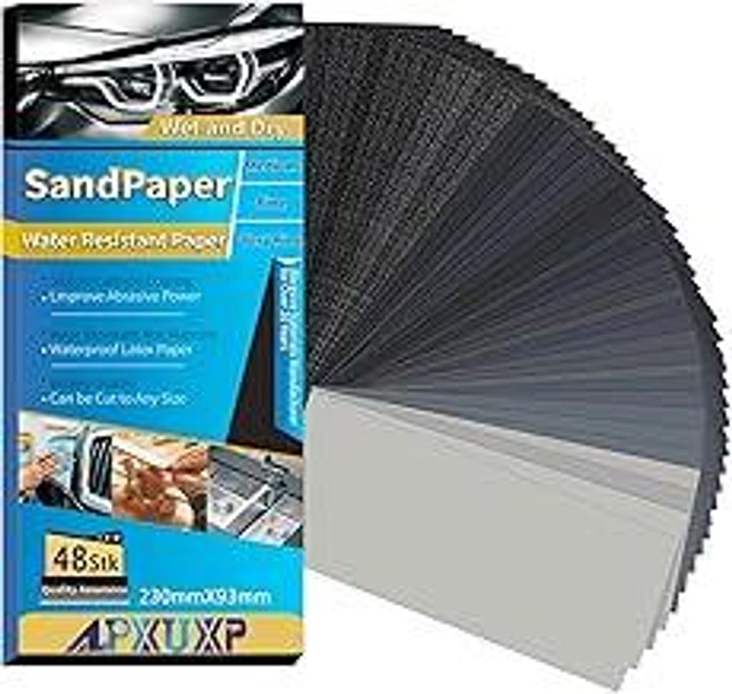 ALPXUXP Schleifpapier Set 48 Stück Nass und Trocken Profi Wasser Schmirgelpapier,für Auto|Metall|Holzmöbel|Stein|Lack|Glas,Körnung 120/180/240/...