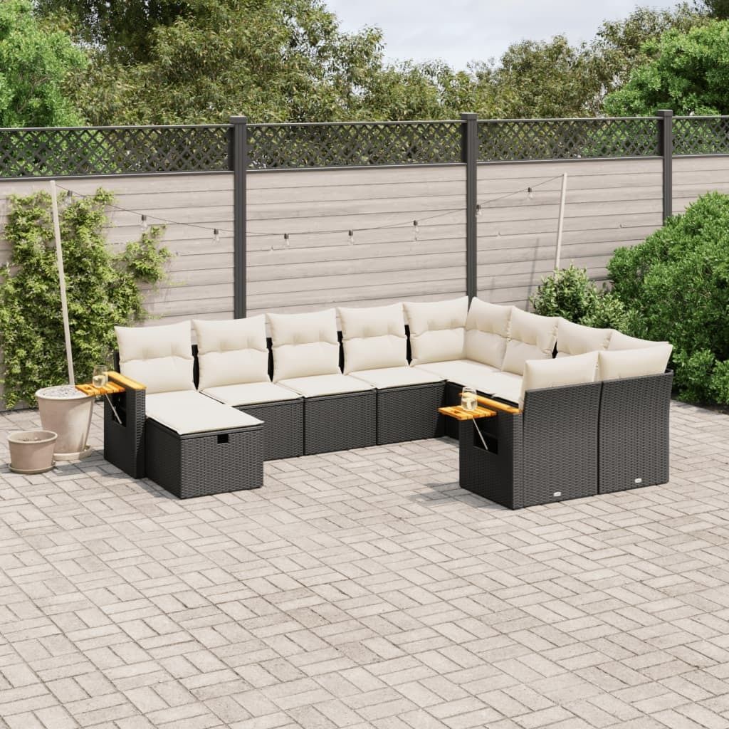 10-tlg. Garten-Sofagarnitur - mit Kissen Schwarz Poly Rattan - Gartenmöbelset 3259557