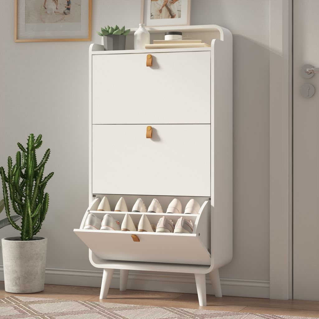 AIORBER Schuhschrank, 3 Flügeltüren, platzsparend, geschlossene Ausführung,großes Fassungsvermögen, sicher und stabil,für Flure, 63x29,5x133,...