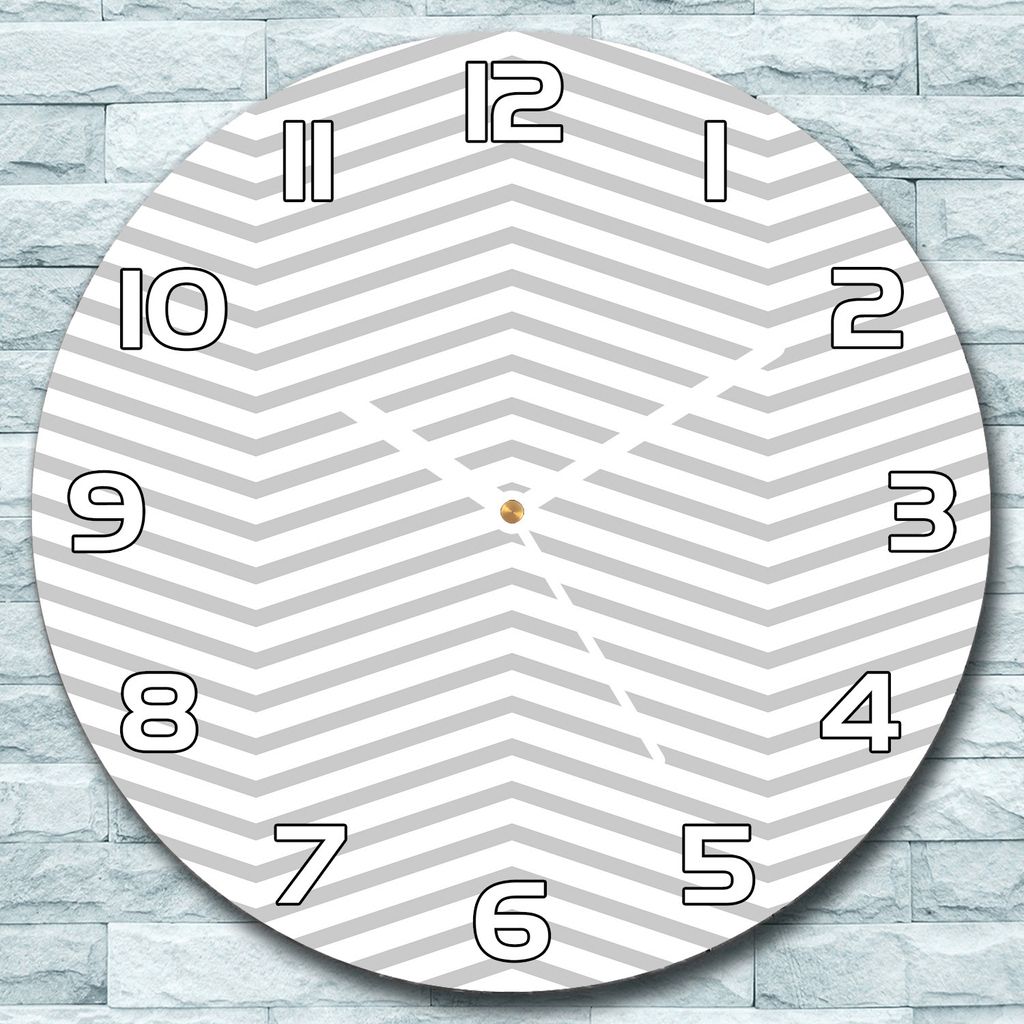 Wanduhr aus Glas Rund fi 30 Chevron Grau Modern Quarz Deko Schlafzimmer Büro