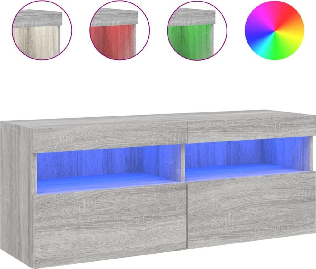 vidaXL TV-Wandschrank mit LED-Leuchten Grau Sonoma 100x30x40 cm