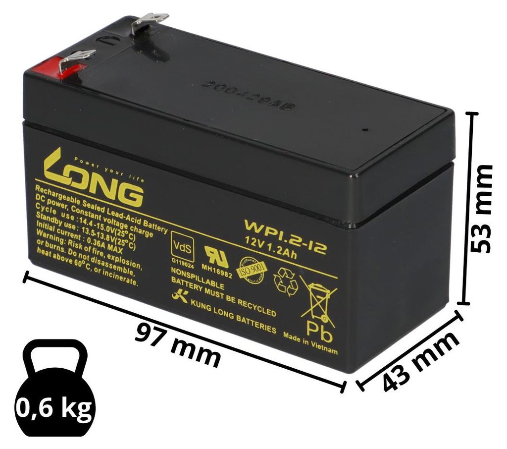 Kung Long WP1.2-12 12V 1,2Ah Batterie AGM au plomb sans Image du produit 