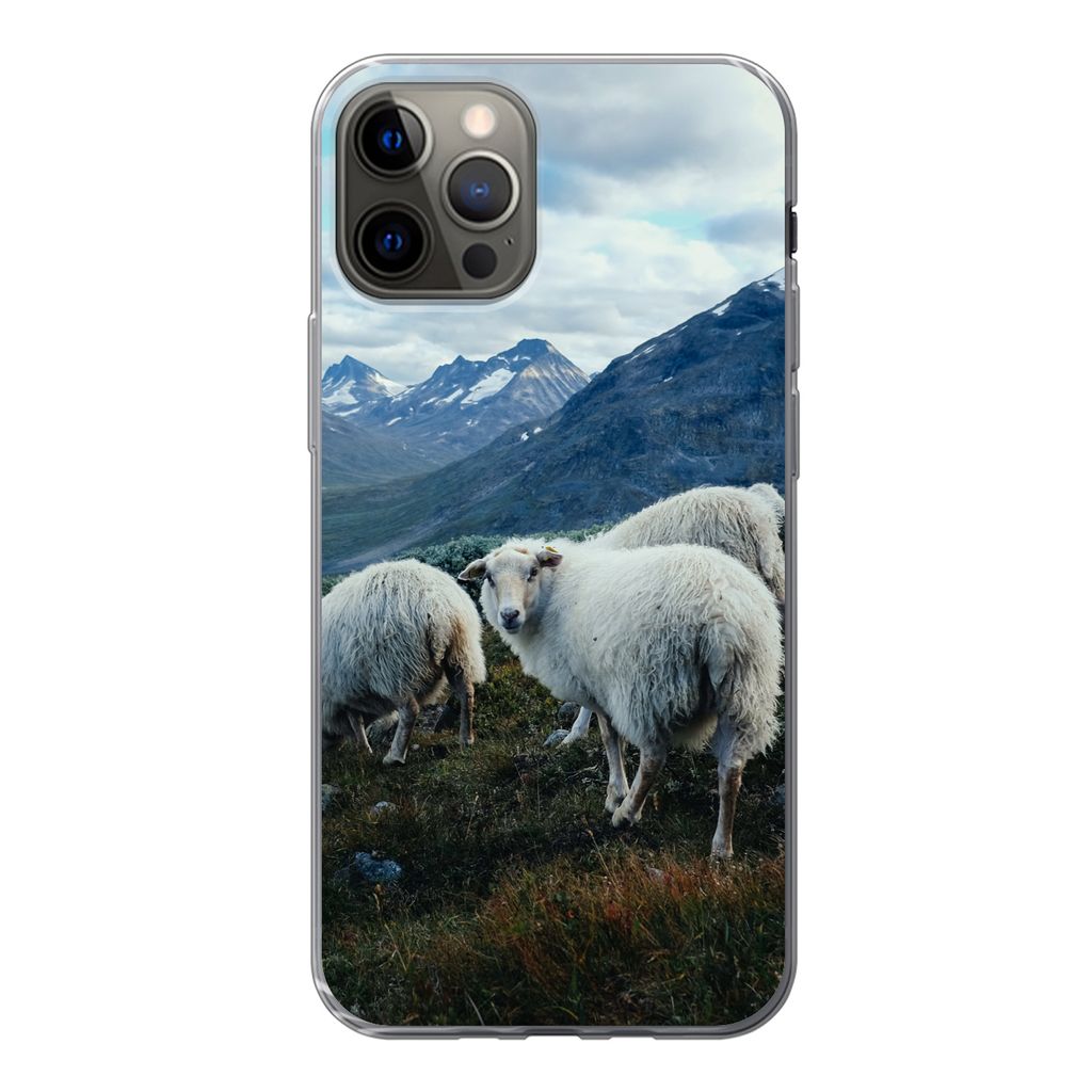 MuchoWow Handyhülle Schutzhülle Hülle für iPhone 12 Pro Schafe - Natur - Berge Silikon Softcase Handy Hülle - Abdeckung