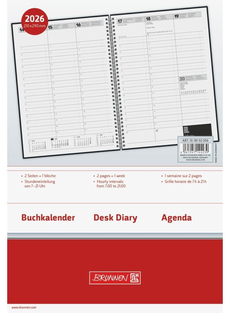 BRUNNEN Buchkalender Mod. 781 '26 | A4, Kunststoff, transparent