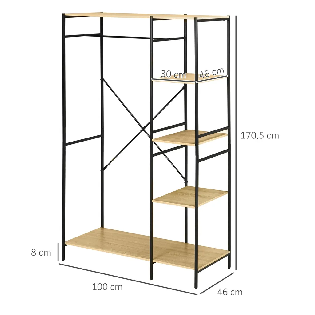 Garde-robe industrielle en métal 100L x 46L x 170H cm avec tringle et rayons