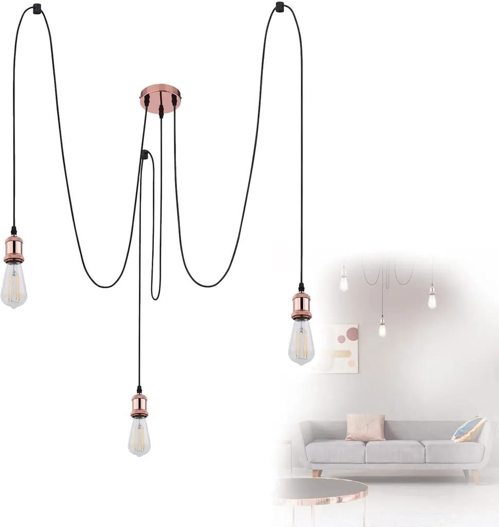 Lampe à suspendre 3 feux métal cuivré brillant Globo Lighting culot E27 - 2