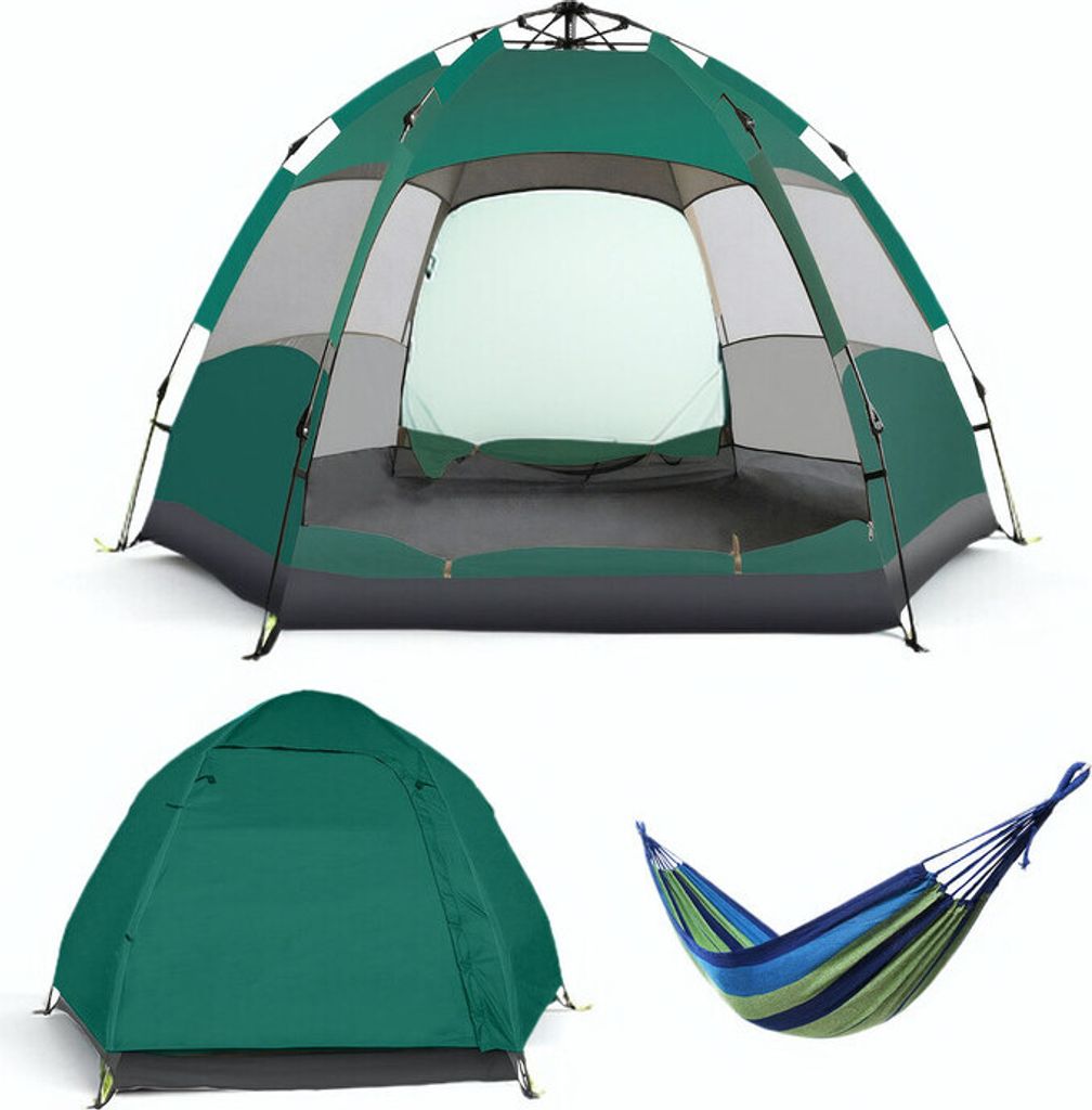 (Grün)Campingzelt Pop Up Zelte Kuppelzelt Doppelwandig Wasserdicht UV-Schutz Wurfzelte Familienzelt für 3-4 Personen Outdoor Camping Reise Tr...