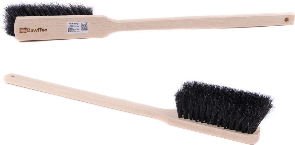 BawiTec Langstiel Handfeger 60cm Naturhaar Mischung weich Handbesen mit Holzgriff Holzstiel sehr weiche Borsten Rosshaar Feger