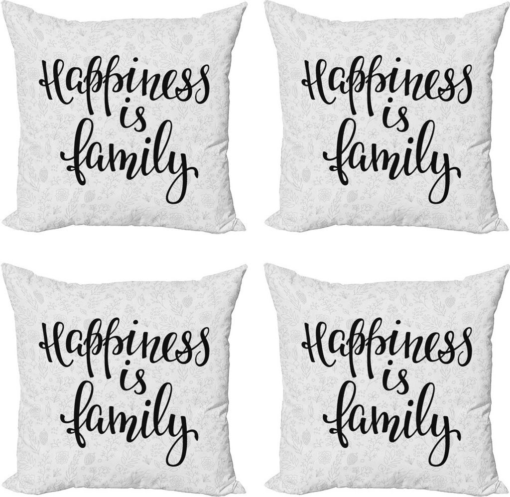 ABAKUHAUS Familie Kissenbezug Set (4 Stück), Glück Phrase, Moderner Doppelseitiger Digitaldruck, 40 cm x 40 cm, Schwarzgrau