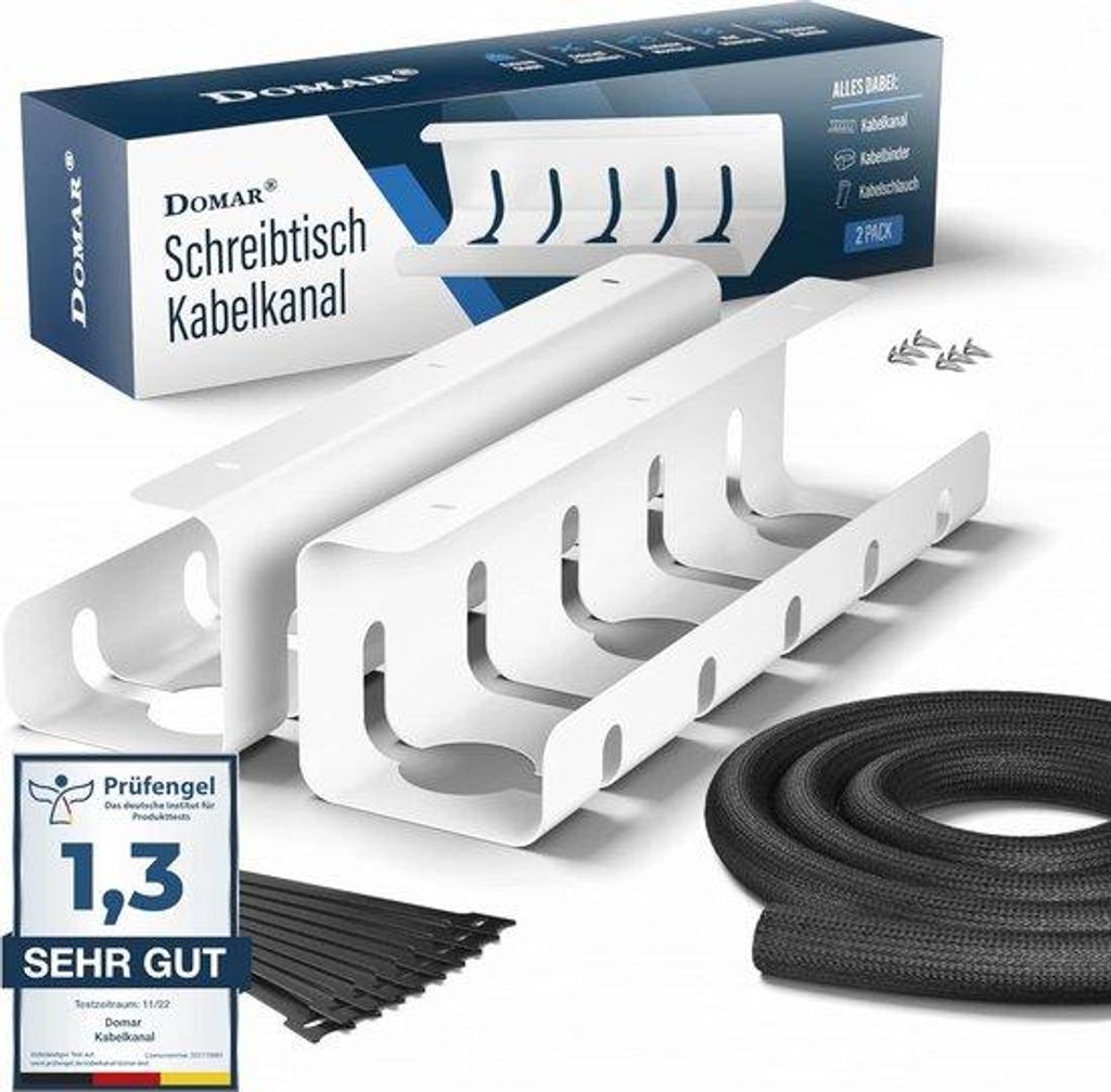 Kabelmanagement-Set für Büro - Vollständiges Set mit Accessoires - Inklusive Kabelschlauch und Kabelbinder mit Klettband