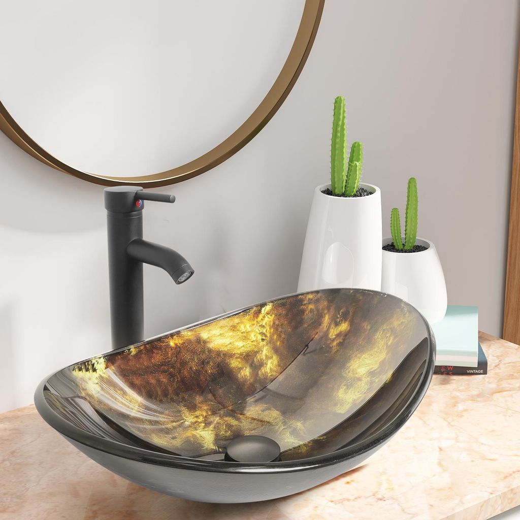 Puluomis Waschbecken Glas Aufsatzwaschbecken Waschschale Produktbild 