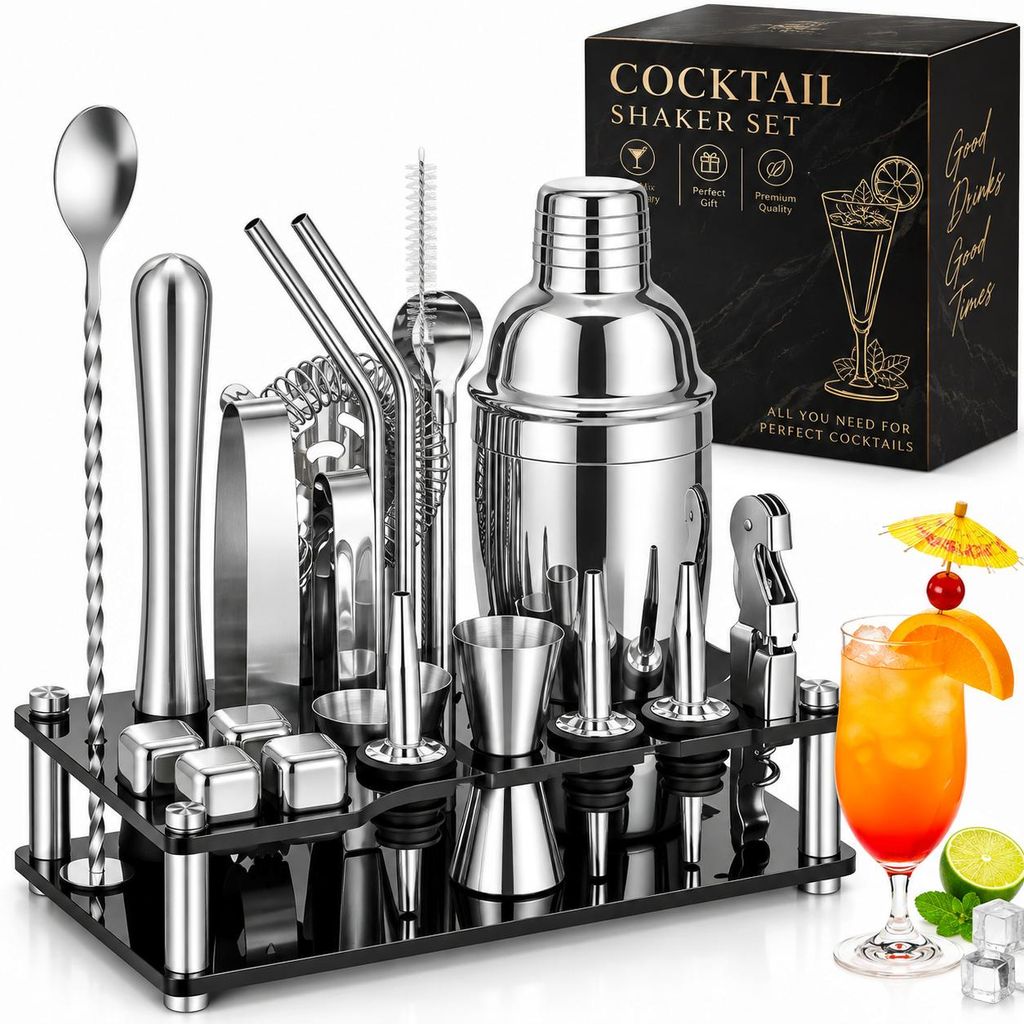 Cocktail Shaker Set 24-teilig aus Edelstahl – Boston Produktbild 