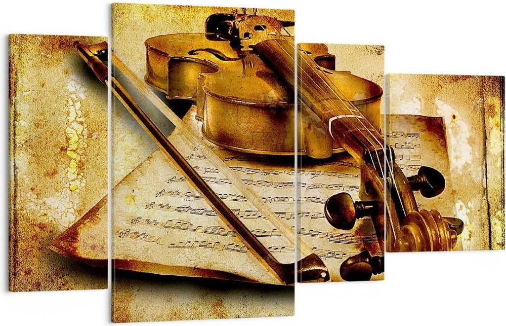 Bild auf Leinwand - Leinwandbild - Violine Instrument Notizen - 120x70cm - Wand Bild - Wanddeko - Leinwanddruck - Bilder - Kunstdruck - Wanddekorat...