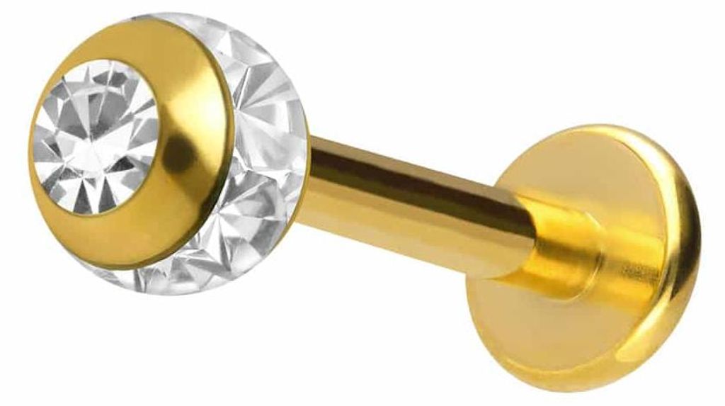 Ohrpiercing, Nasenpiercing Chirurgenstahl Labret EPOXY-RING-KUGEL + KRISTALL Gold Stablänge: 12mm + Stabstärke: 1,6mm + Kugelgröße: 4mm