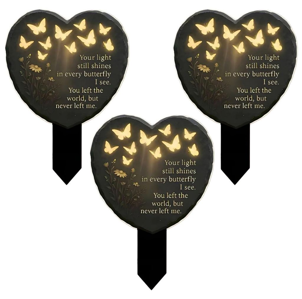 1/2/3 Stück herzförmige Schmetterlings-Gedenktafel, Gartenstecker, wetterfest, für Garten, Rasen, Terrasse, Weg, Acryl, Gedenkschild, Ornament