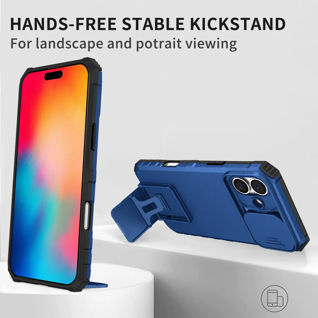 Cover Blu iPhone 16 Plus: Protezione Camera e Stand Magnetico - 7