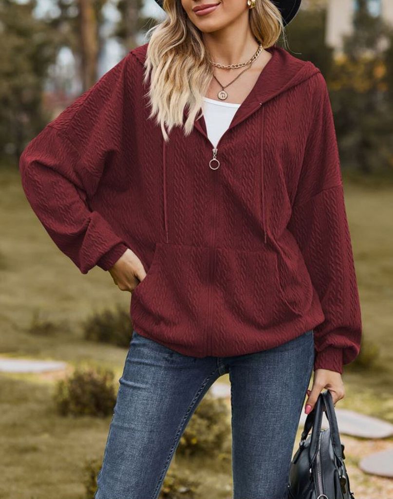 Sweatjacke Damen Dünn Mit Kapuze - Zip Hoodie Übergangsjacke Y2K Style