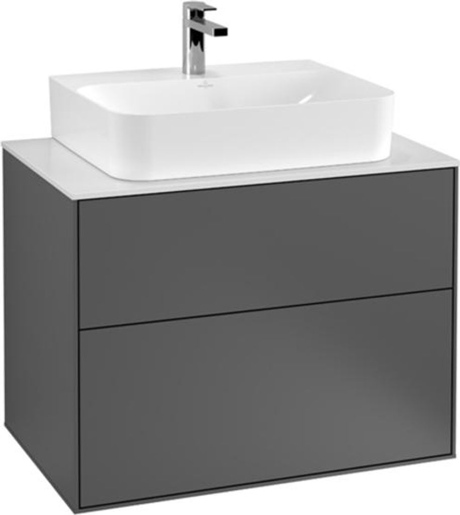 Villeroy & Boch Finion Waschtischunterschrank, mit integrierter Beleuchtung, Waschbecken mittig, 800x603x501mm, Glass Black Matt, G09200HJ