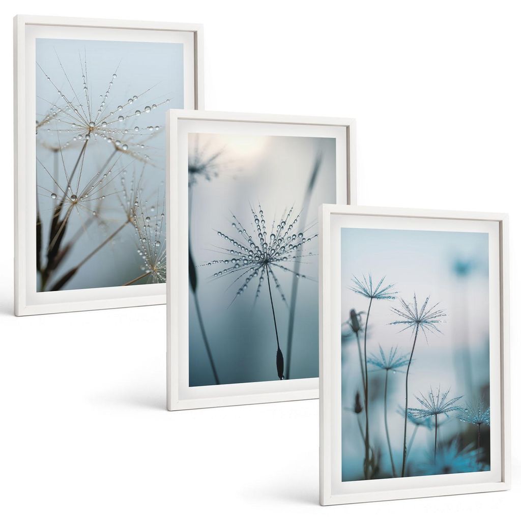 Bilder Set 3-teilig im weißen Rahmen – Wandbilder 3 Stück – gerahmte Poster für Wohnzimmer, Schlafzimmer und Flur – 40x60 cm – Löwenzah...