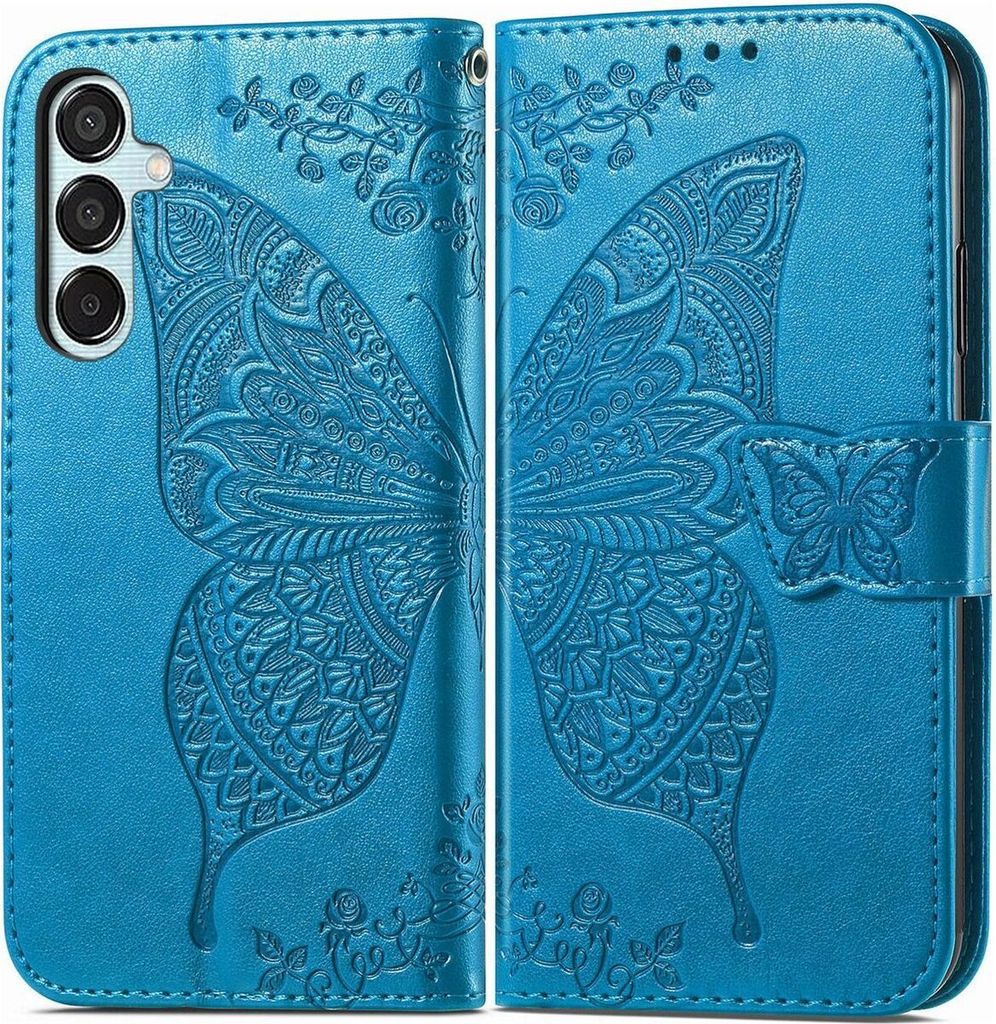 Mobigear Butterfly Samsung Galaxy M15 Hülle Klapphülle Geldbörse - Blau