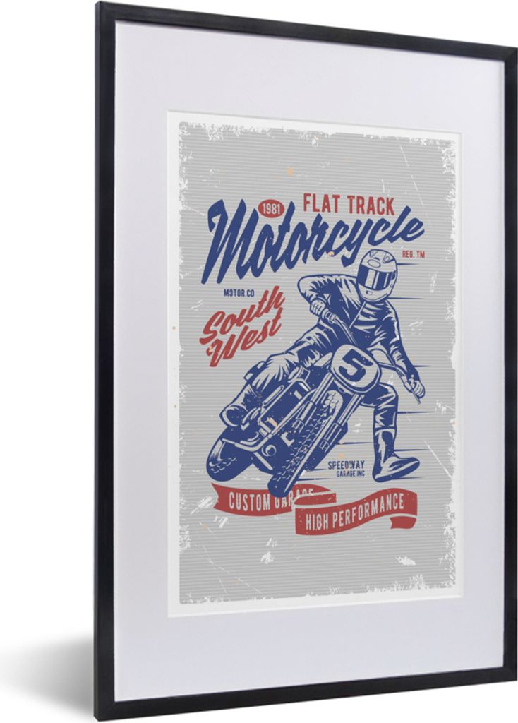 MuchoWow MuchoWow Gerahmtes Poster Mancave - Motor - Männer - Retro 40x60 cm - Poster mit zchwarzem Bilderrahmen - Poster in Rahmen