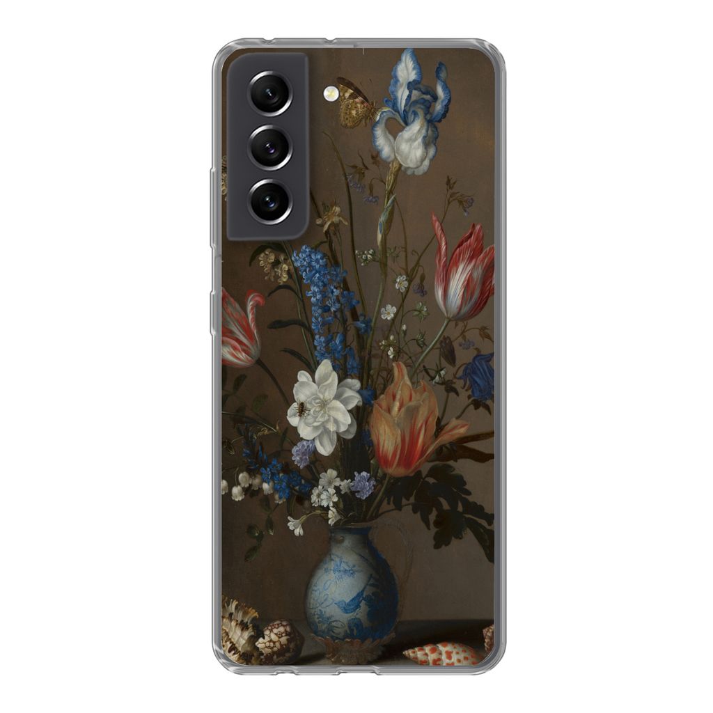 MuchoWow Handyhülle Schutzhülle Hülle für Samsung Galaxy S21 FE Blumen in einer Wan-Li-Vase und Muscheln - Gemälde von Balthasar van der Ast...