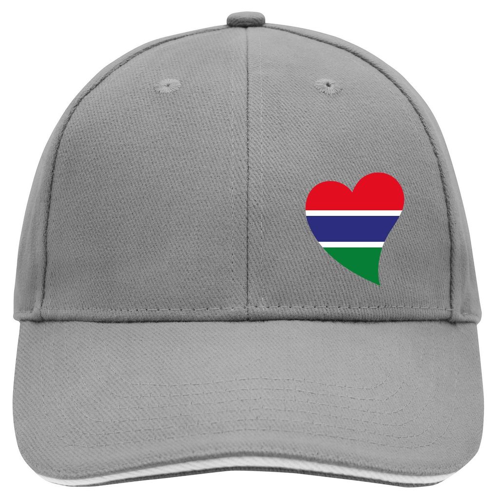 Huuraa Cappy Mütze Gambia Flagge Herz Dark Grey/White Baumwolle 6-Panel Kappe Geschenkidee