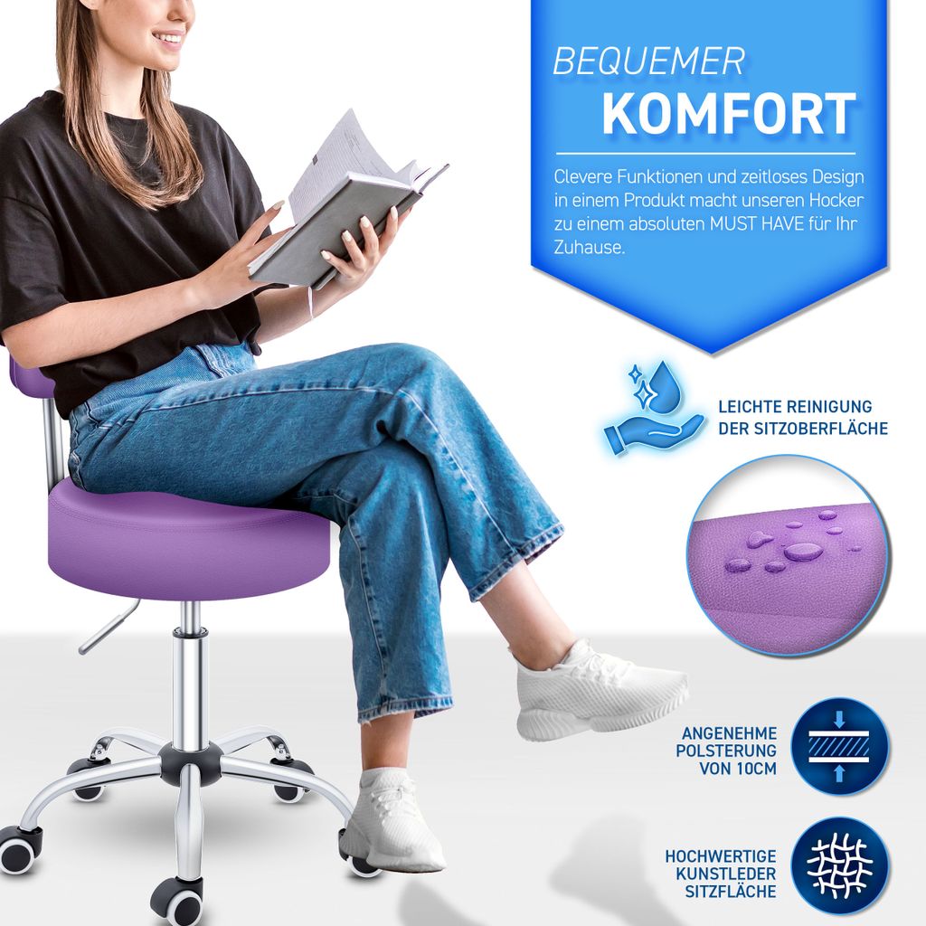 TRESKO Roller Stool Purple s opierkou Pracovná stolička Obrázok produktu 3