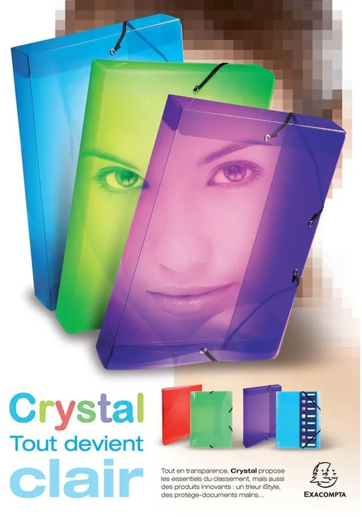 Trieur valisette A4 Crystal Colours avec 8 compartiments et élastiques - 8