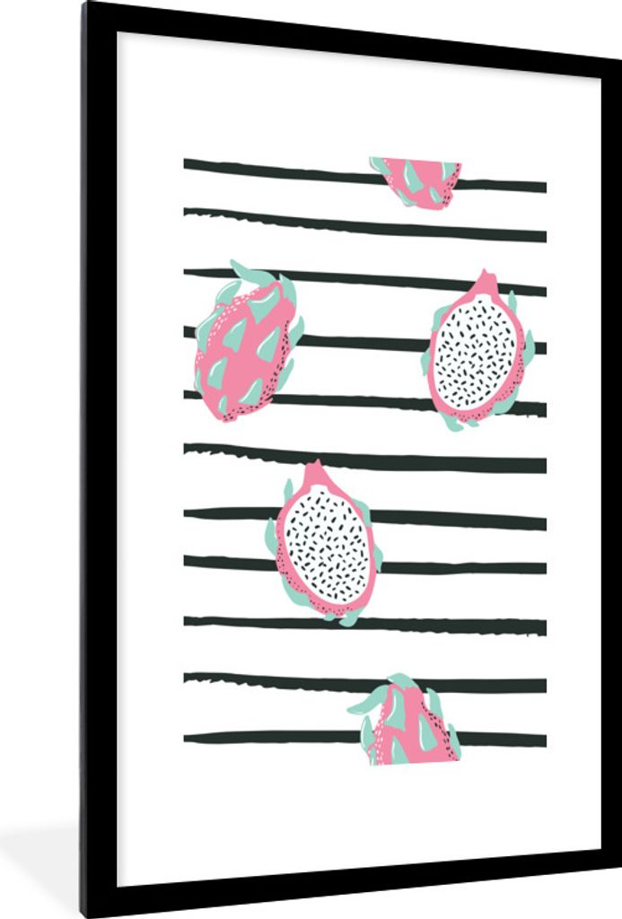 MuchoWow Gerahmtes Poster Sommer - Obst - Rosa 60x90 cm - Poster mit Schwarzem Bilderrahmen Wandposter Rahmen Foto Bilder - Dekoration - Wandpost...