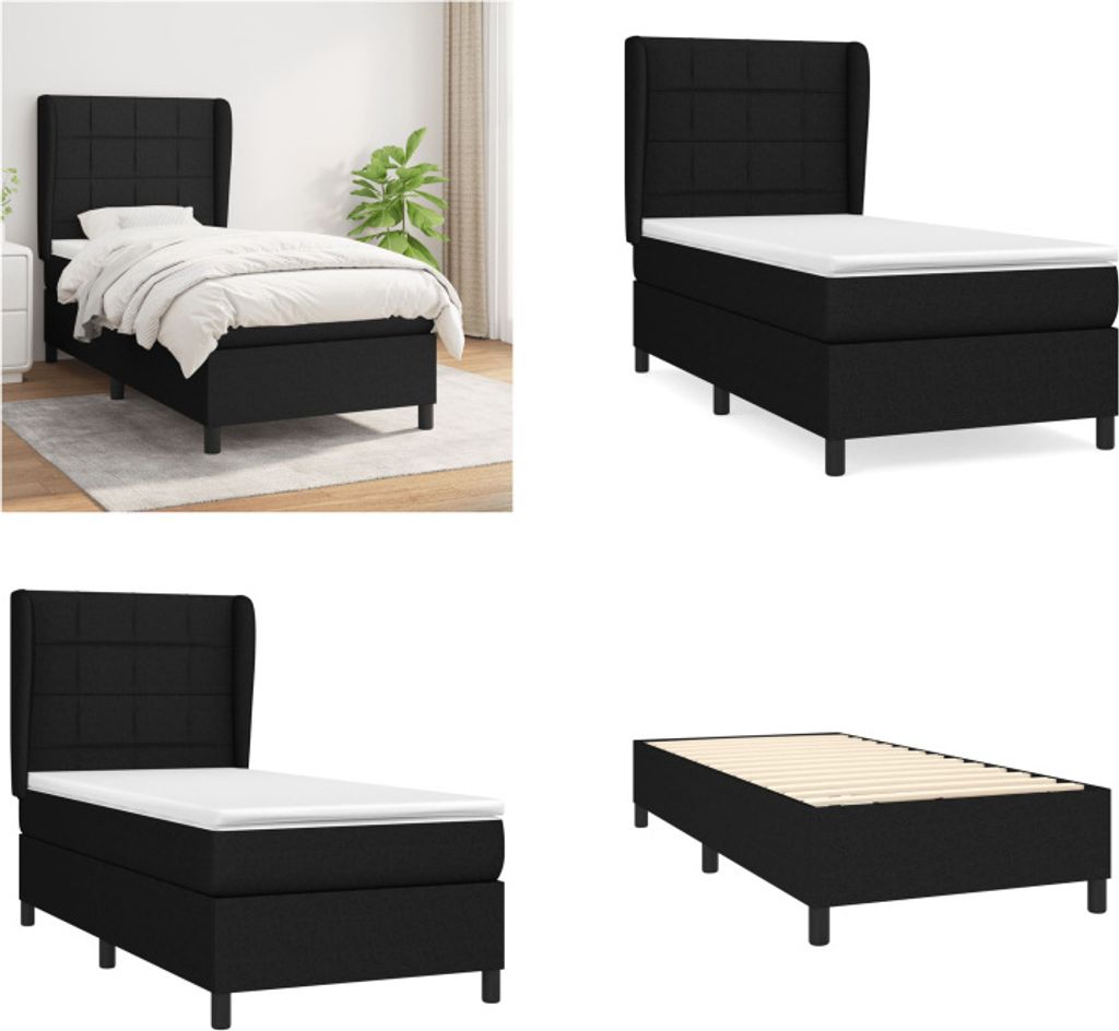 vidaXL Boxspringbett mit Matratze Schwarz 100x200 cm Stoff - Boxspringbett - Boxspringbetten - Bett - Schlafzimmermöbel
