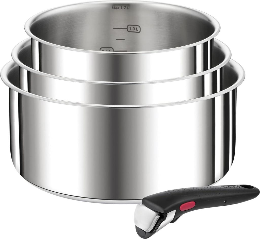 Tefal Ingenio Preference 4-teiliges Kasserollen-Set L898S4, Edelstahl, Edelstahl, Edelstahl, Schwarz, Abnehmbar, China