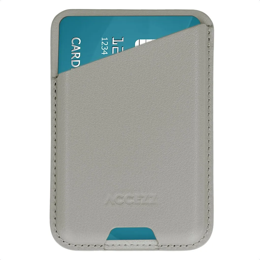 Portefeuille MagSafe cuir gris clair Accezz compatible Apple Find My