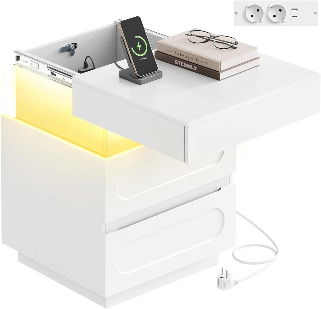 WOLTU Nachttisch mit Ladefunktion und LED-Beleuchtung, Produktbild 