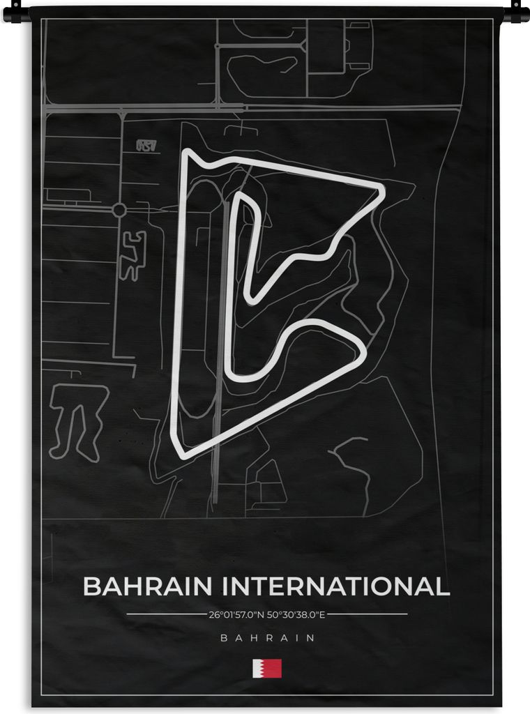 MuchoWow Wandteppich Wandbehang Formel 1 - Rennstrecke - Bahrain International Circuit - Bahrain - Rennstrecke - Schwarz 120x180 cm Tapisserie De...