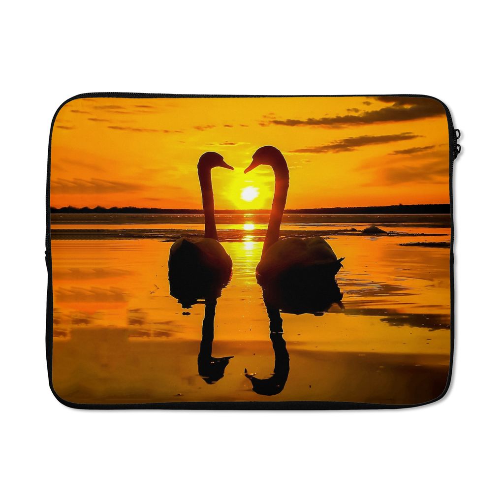 MuchoWow Laptop Hülle 17 Zoll Laptoptasche Schwäne - Sonnenuntergang - Vogel - Orange - Wasser - Zipper - Schutzabdeckung