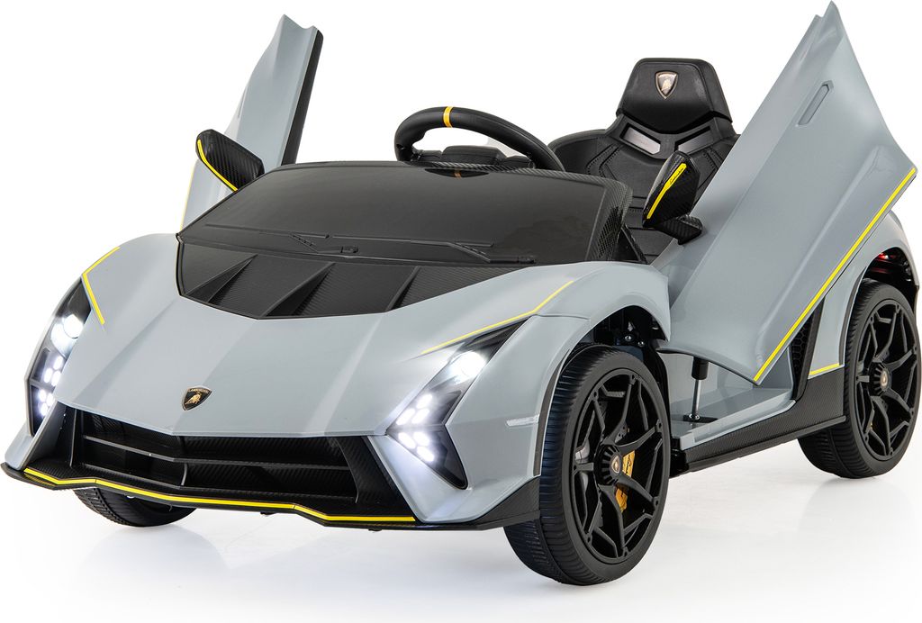 COSTWAY Kinder Elektroauto Lamborghini, 12V Kinderauto Elektrisch, 3 Gang Elektrofahrzeuge 2-4 Km/h, für Kinder ab 3 Jahre (Grau)