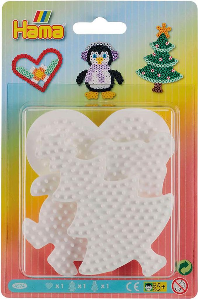 Hama Iron Perlenplatten - Herz, Pinguin, Baum