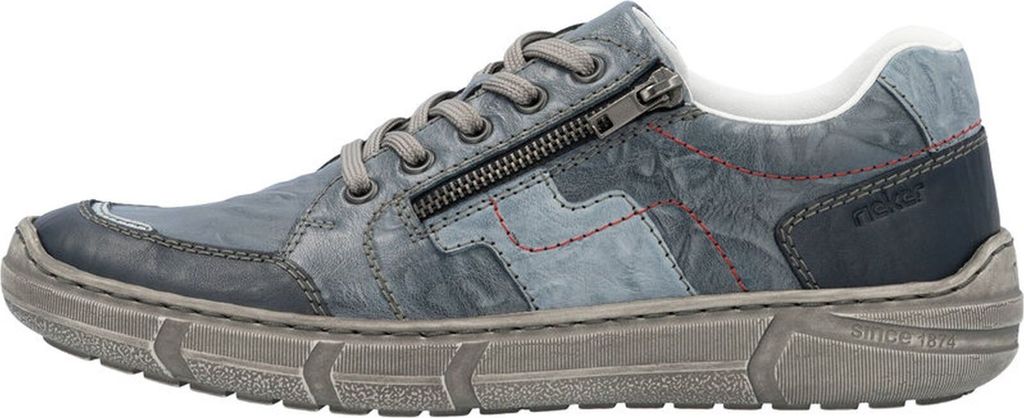 Rieker Herren Schnürschuh aus Leder im Patchwork Design mit Reißverschluss 04004, Größe:43 EU, Farbe:Blau