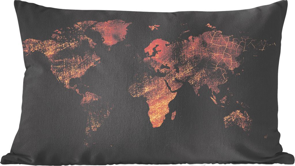 MuchoWow Zierkissen Sofakissen Wohnzimmer Dekokissen 50x30 cm Weltkarte - Rot - Gold - Wohnzimmerdekoration - Polster mit Photo