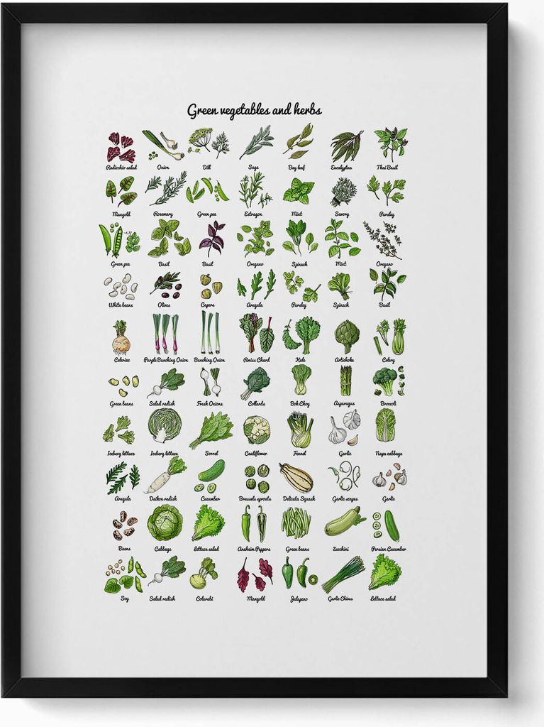 Grünes Gemüse– Wandbild mit Rahmen – Gerahmtes Bild – Wanddekoration – 50x70 cm – Schwarz Rahmen